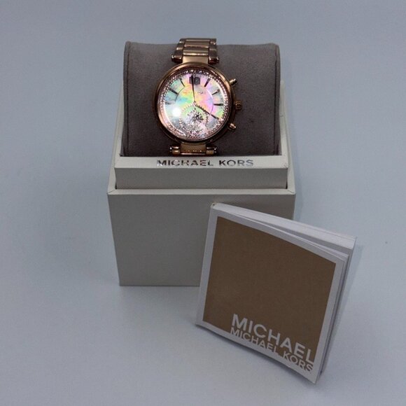Michael Kors Sawyer Watch MK6282 Women's Rose Gold Tone Chronograph 38mm & box - Picture 3 of 16